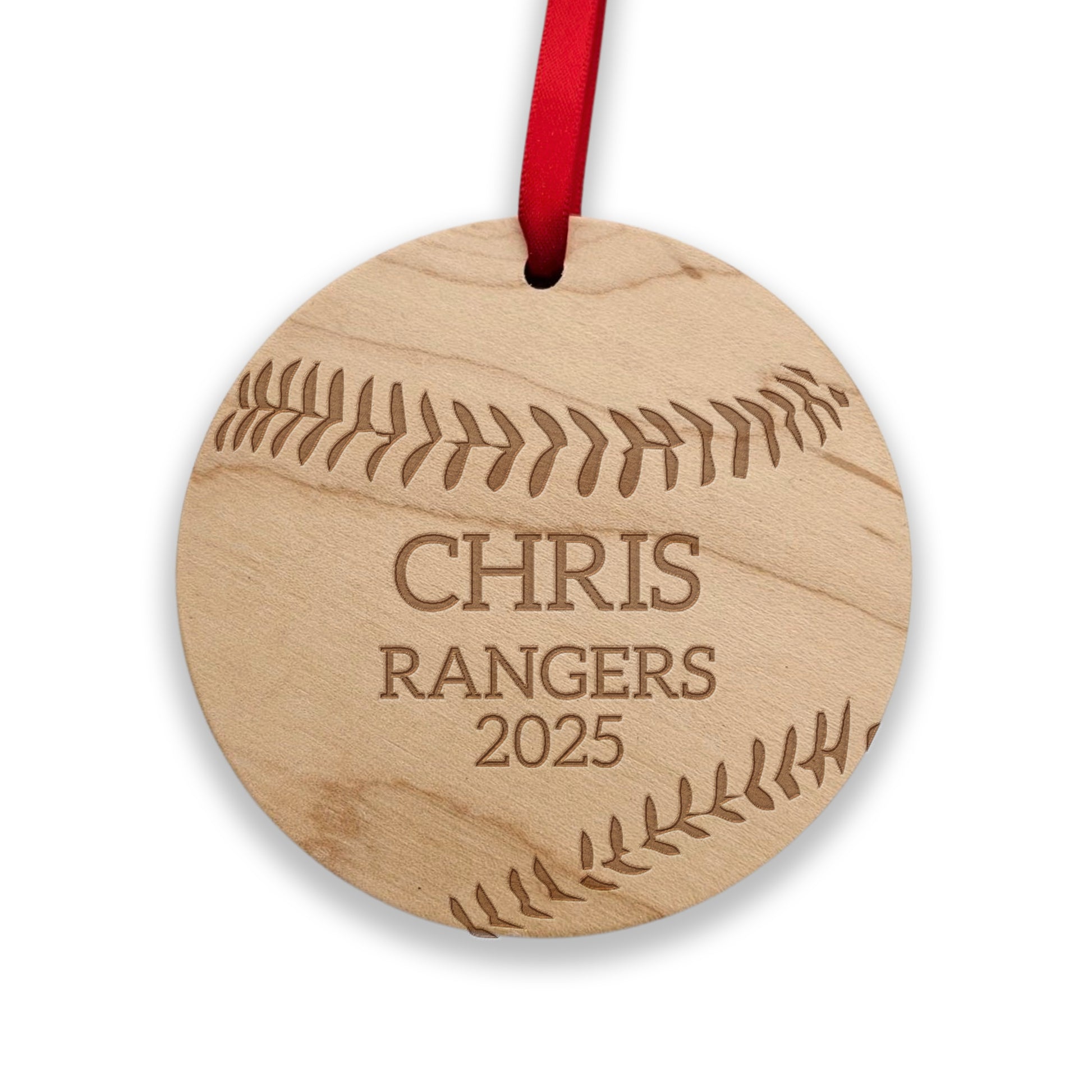 wooden personalized baseball ornament 