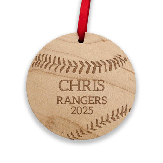 wooden personalized baseball ornament 