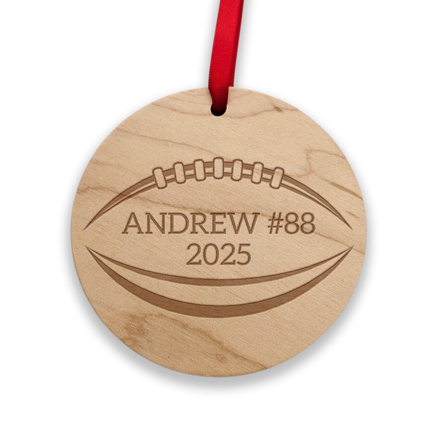 wooden personalized football ornament