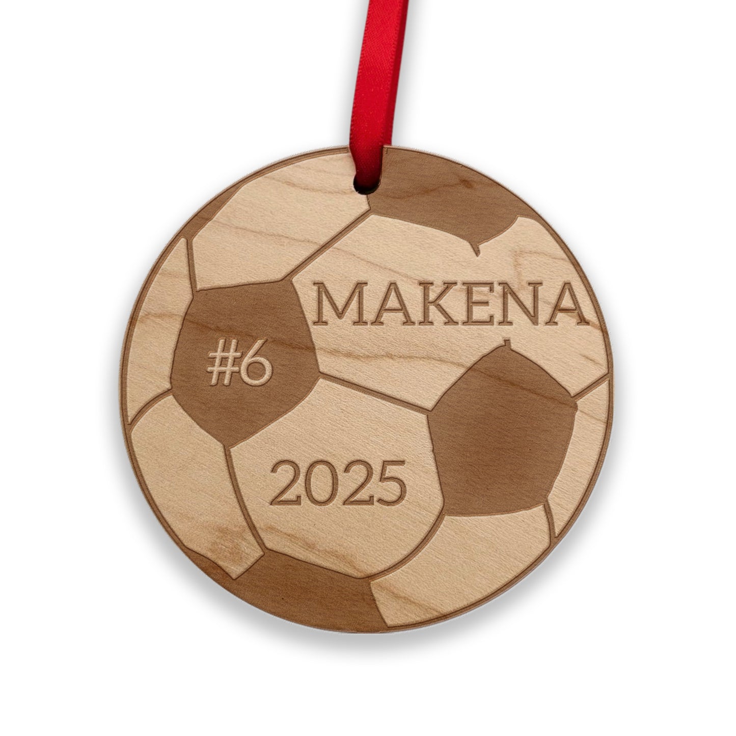 wooden personalized soccer ornament 